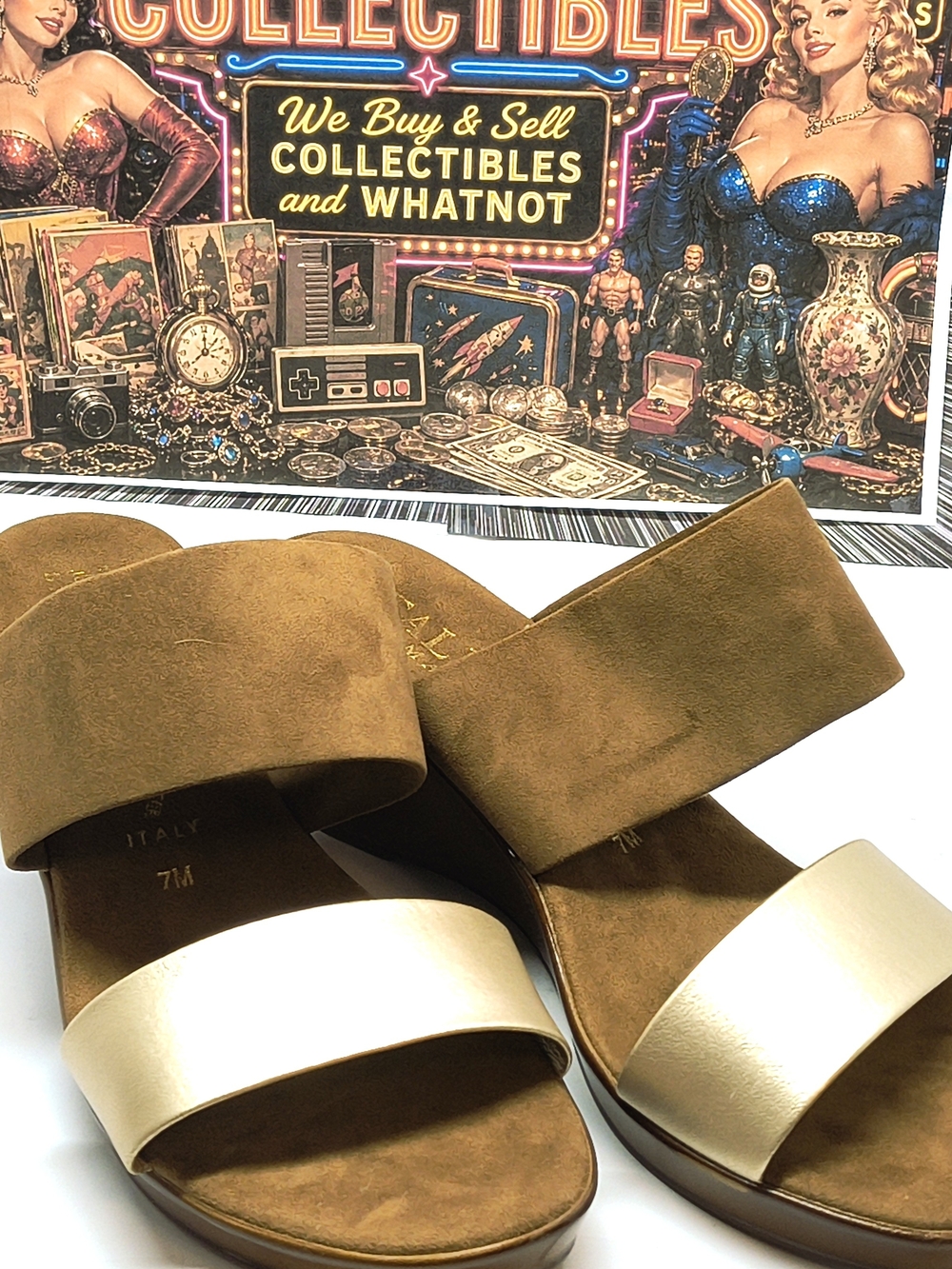 Italian Shoemakers Wedge Slide Sandals Women’s Size 7 Tan Cream Comfort Shoes